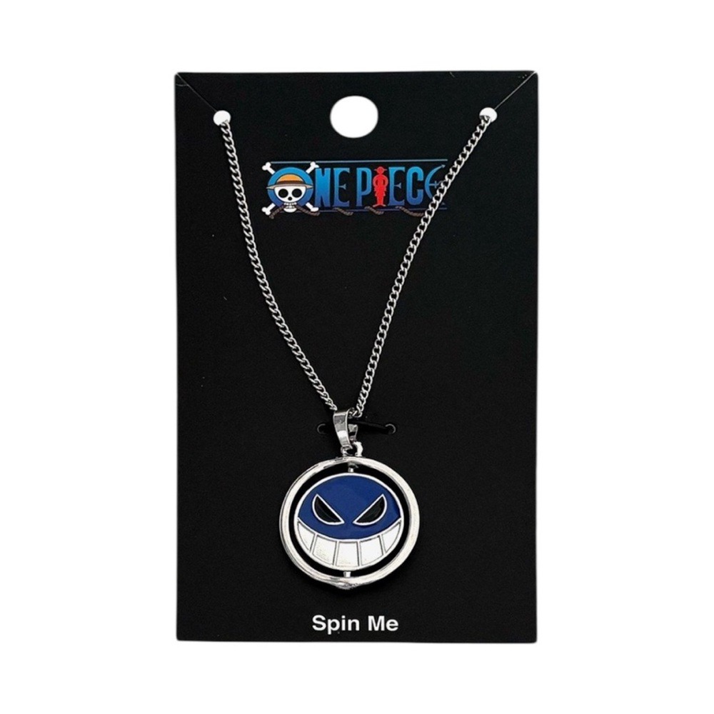 NEW One Piece Ace Blue Faces Spinning Necklace